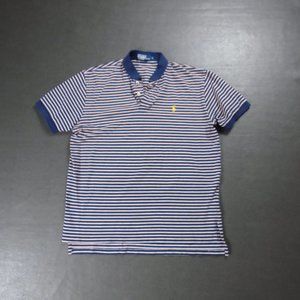Vintage Polo Ralph Lauren Large Short Sleeve Blue White Striped Pony Cotton